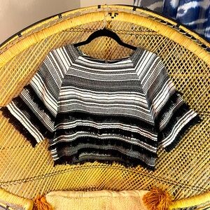 🖤Women’s Topshop Boho Short Sleeved Striped Fringe Top Size 4